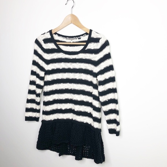 KNITTED and knotted by Anthropologie, black & white stripe, loose knit, sweater - Picture 9 of 11